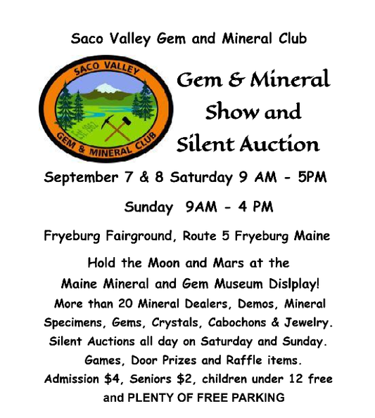 Visit Lumina‘s booth at the Saco Valley, Mineral & Fossil Show September 7-8, 2024. Stop by Lumina’s booth. Can’t wait to see you there!