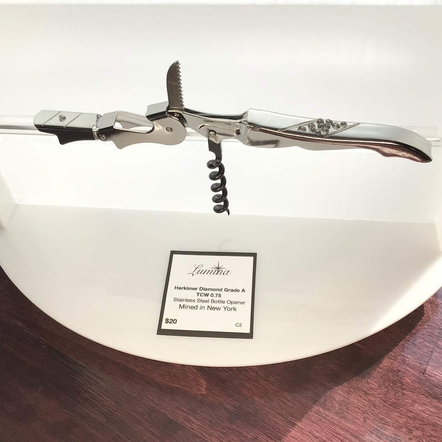 Wine opener with adorned with Herkimer Diamonds