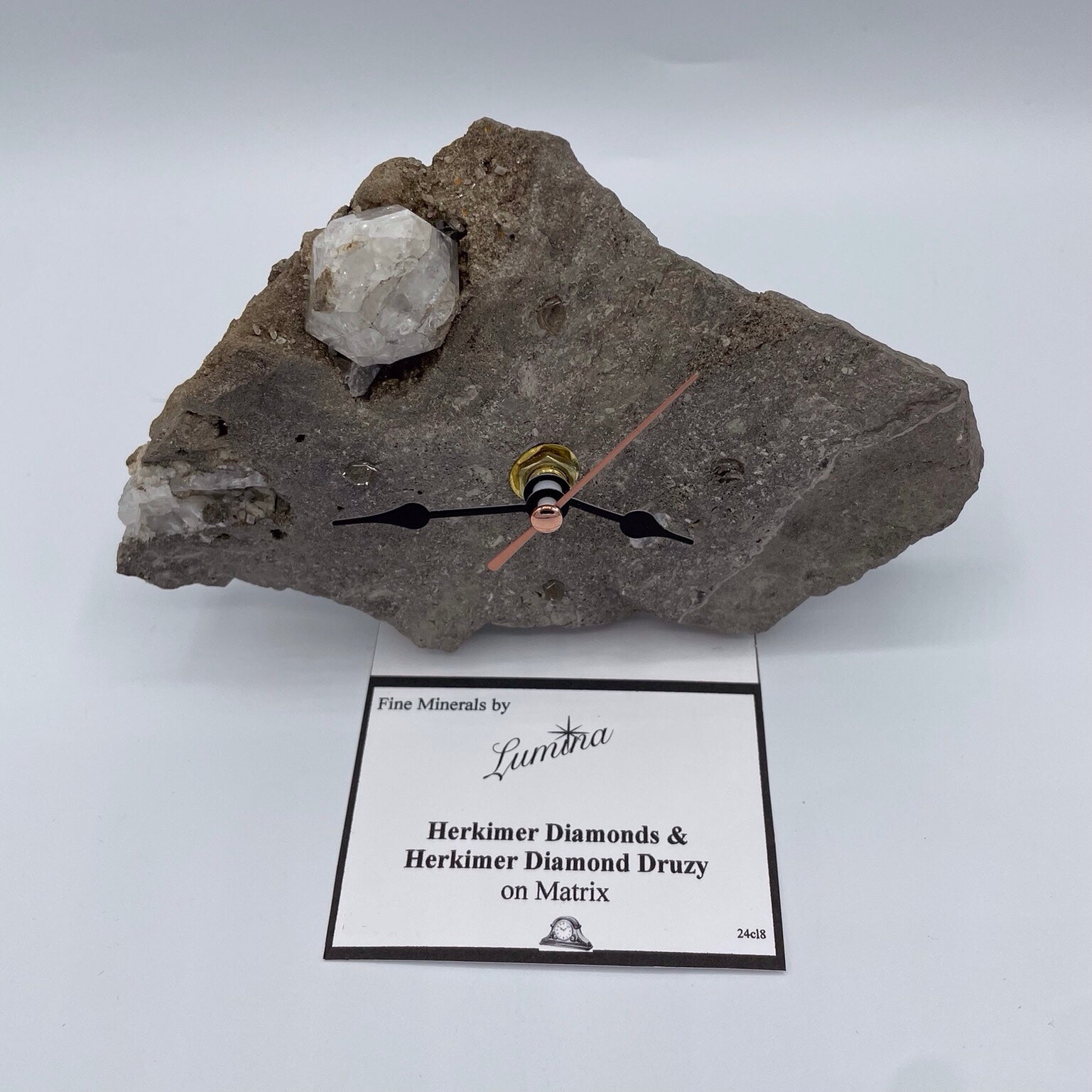 Quartz Clock with Herkimer Diamonds; on a Herkimer Diamond Specimen