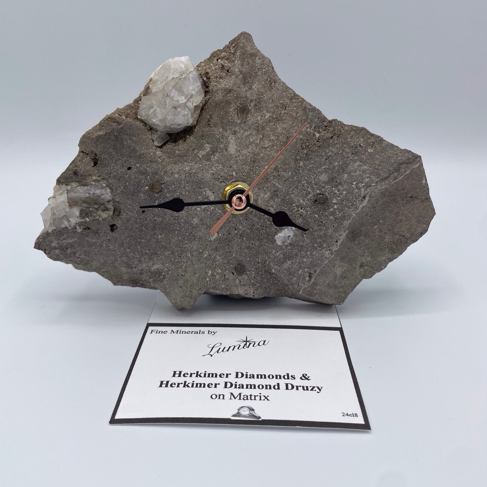 Quartz Clock with Herkimer Diamonds; on a Herkimer Diamond Specimen