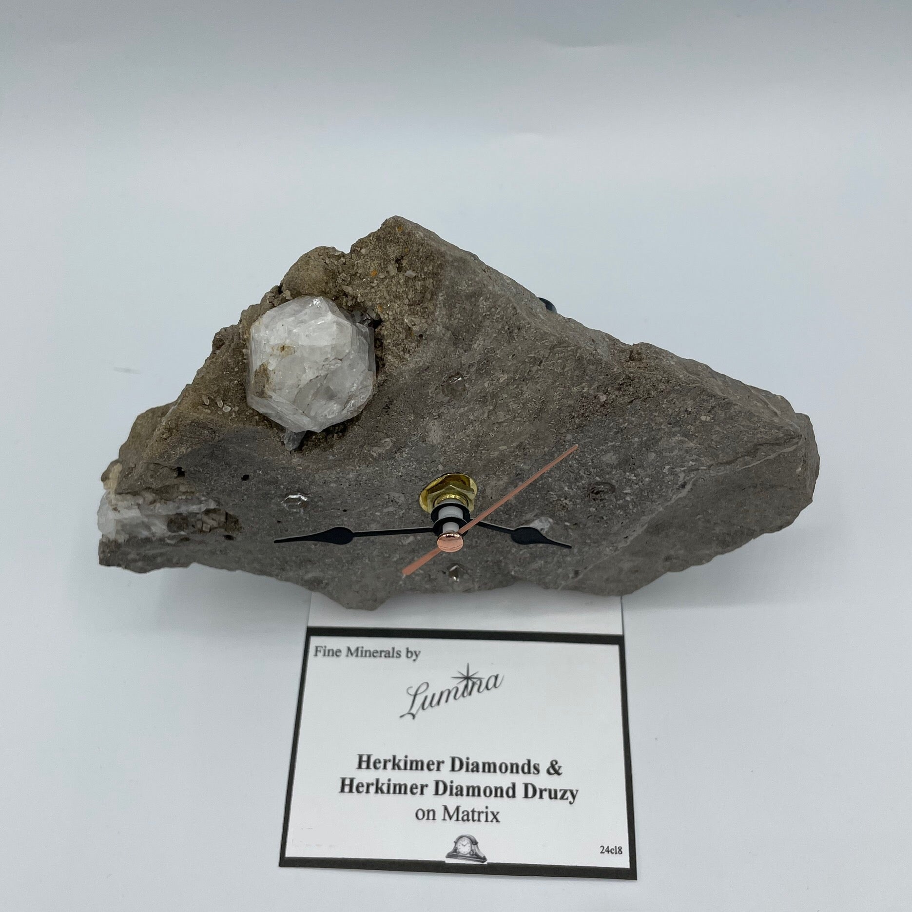 Quartz Clock with Herkimer Diamonds; on a Herkimer Diamond Specimen