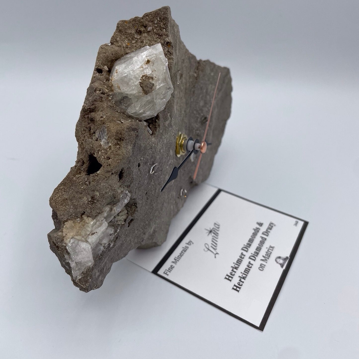 Quartz Clock with Herkimer Diamonds; on a Herkimer Diamond Specimen