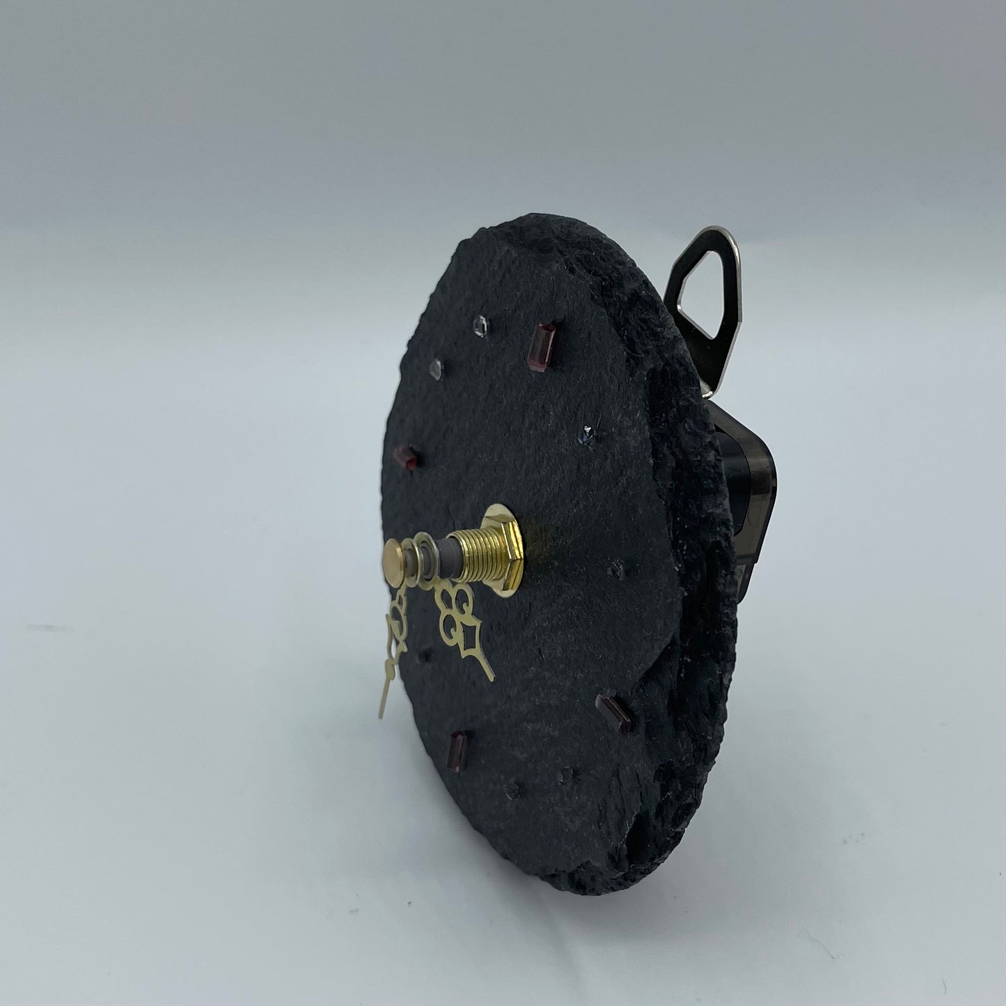 Quartz Clock With Pink Tourmaline & Herkimer Diamonds on Slate