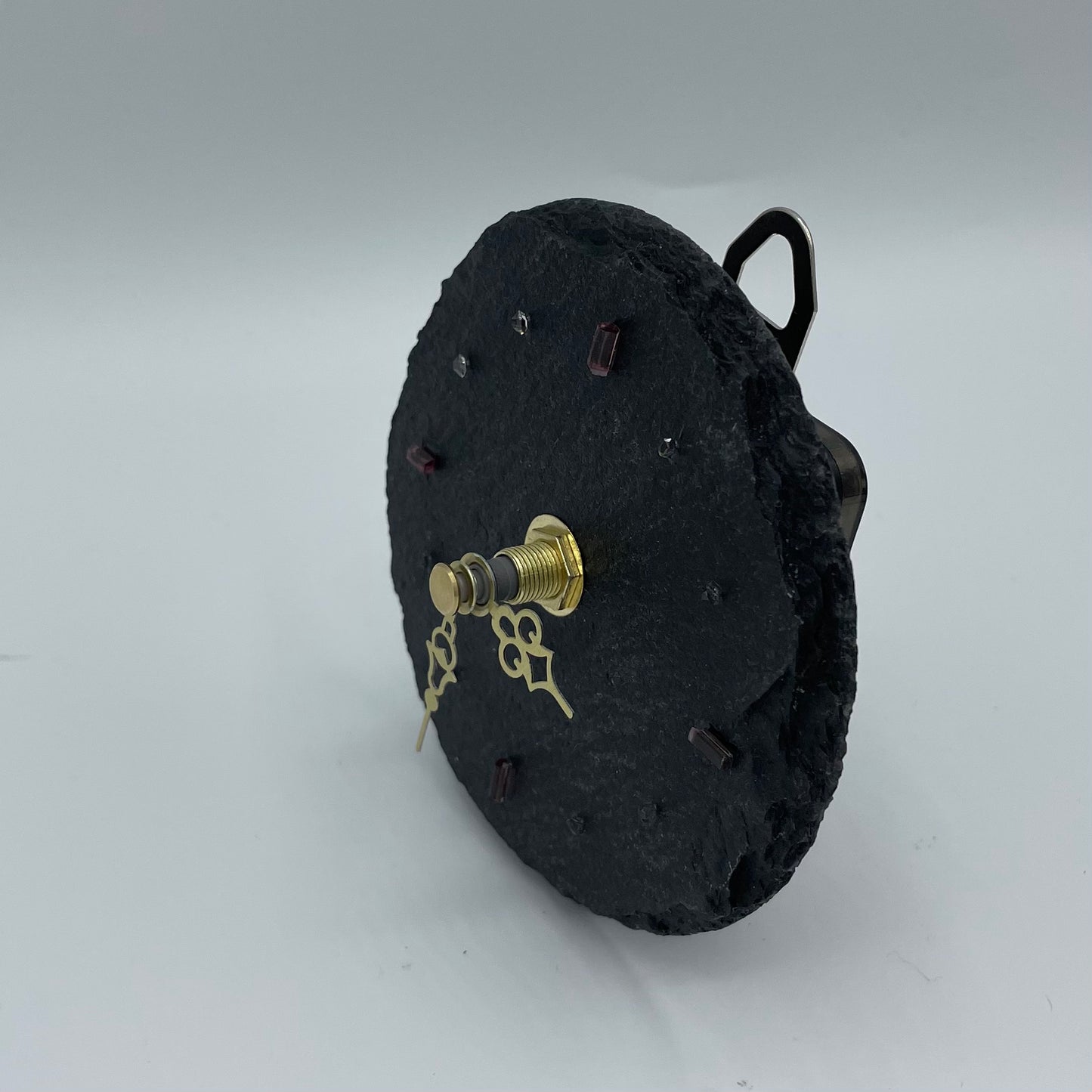 Quartz Clock With Pink Tourmaline & Herkimer Diamonds on Slate