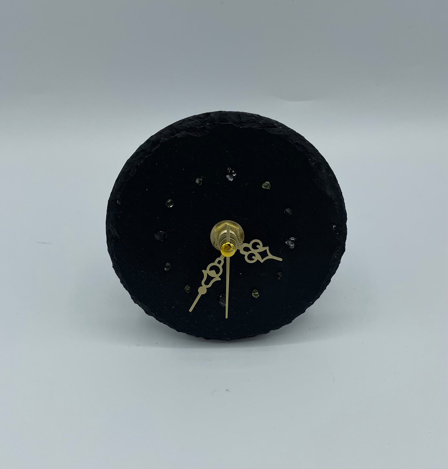 Quartz Clock With Peridot & Herkimer Diamonds on Slate