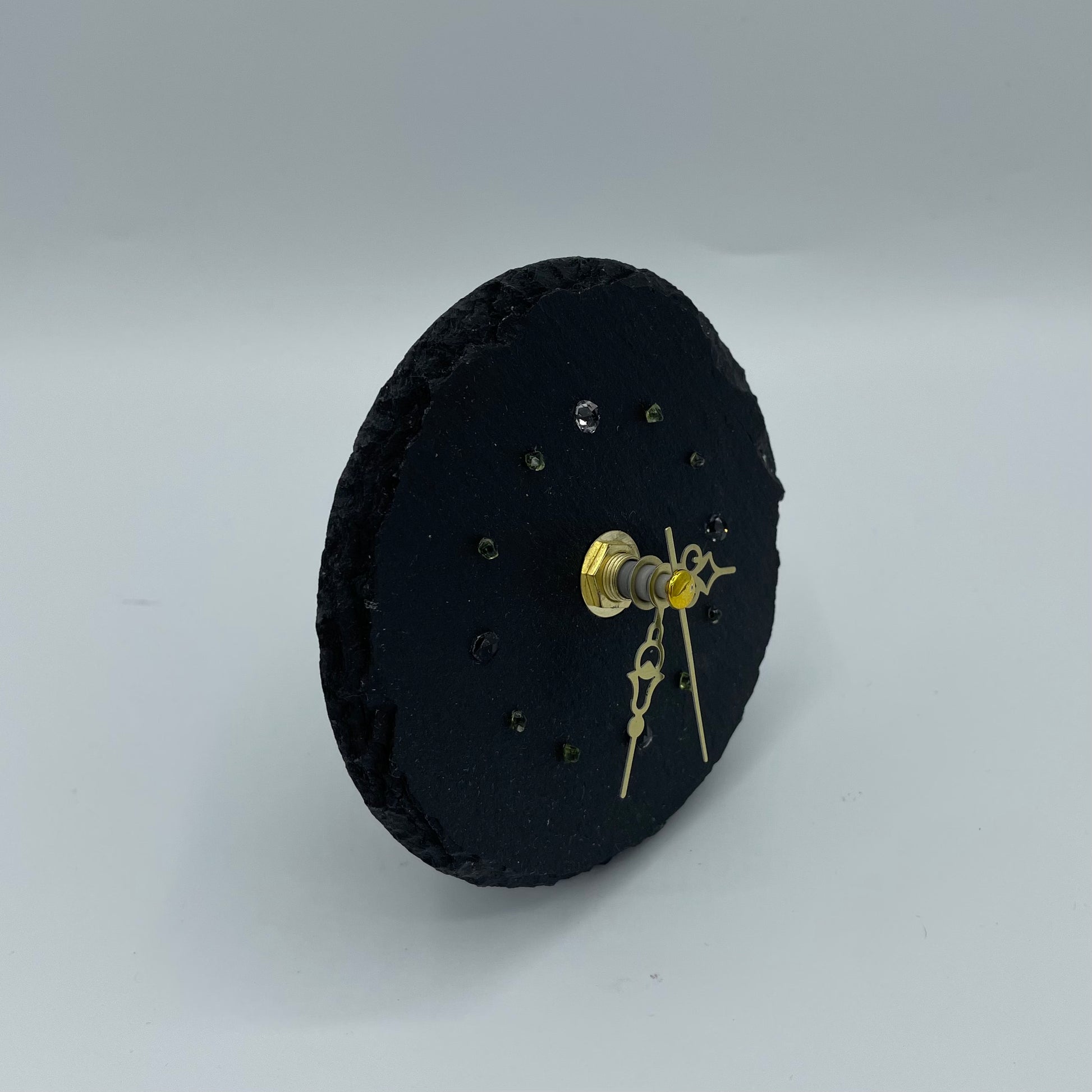 Quartz Clock With Peridot & Herkimer Diamonds on Slate