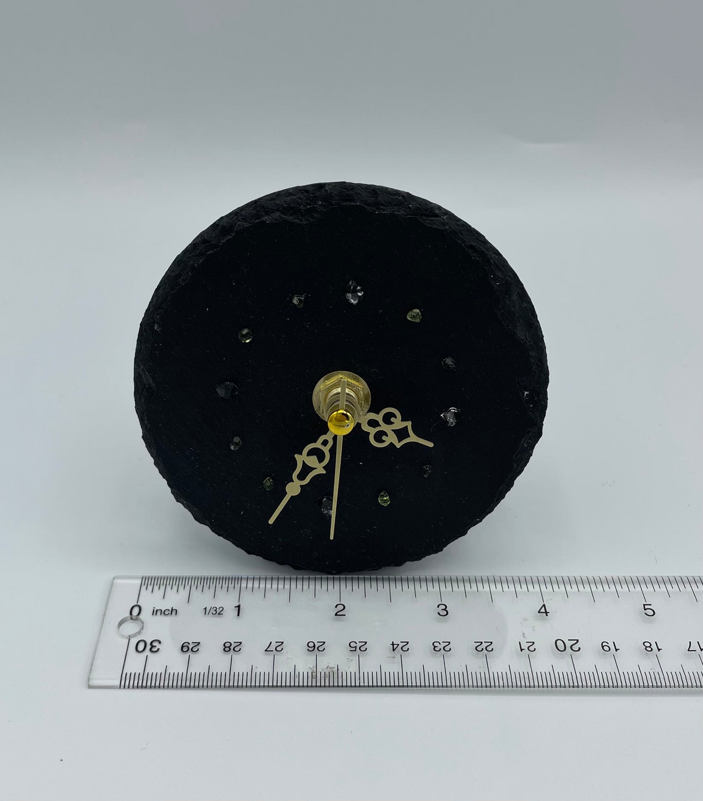 Quartz Clock With Peridot & Herkimer Diamonds on Slate