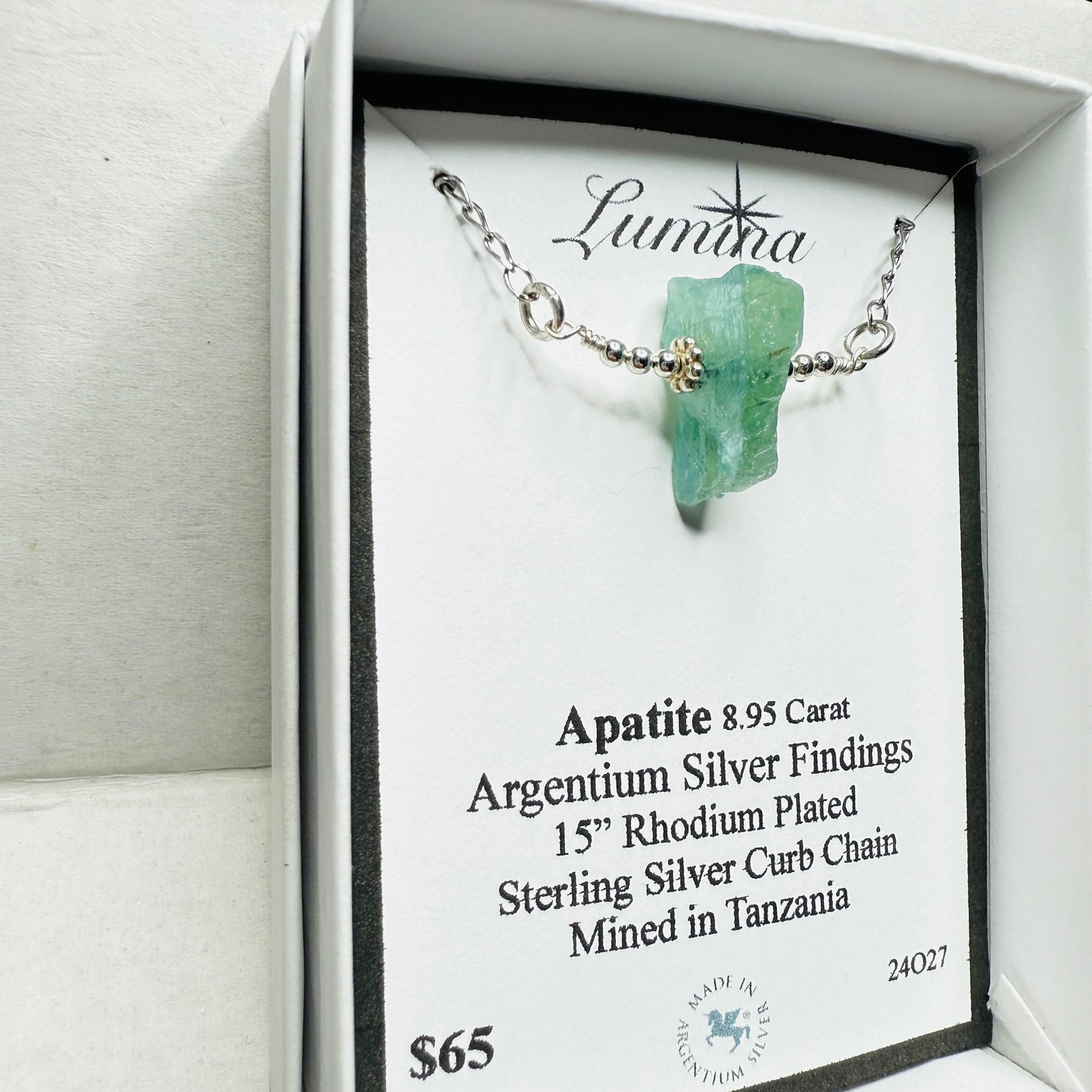 Apatite Argentium Silver Findings on a 15” Curb Chain