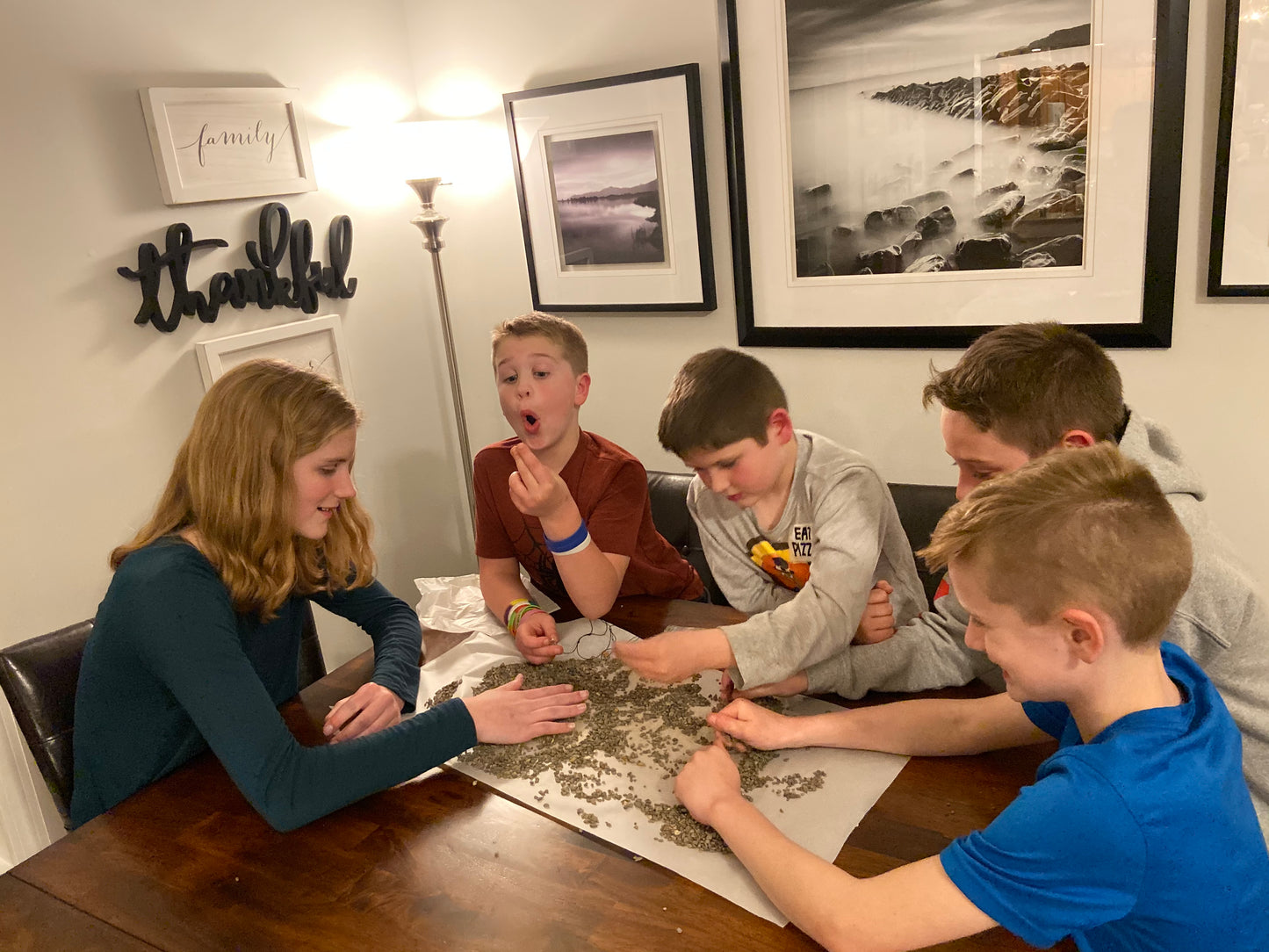 Image of boys and girls mining through a “Mine Your Own” Herkimer Diamond Bucket