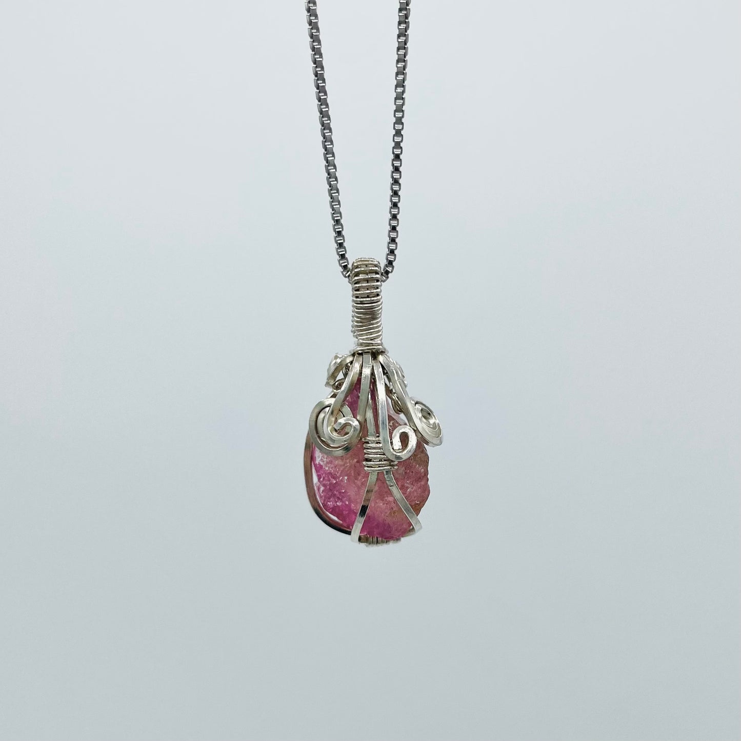 Bi-Color Tourmaline Argentium Wrapped Necklace
