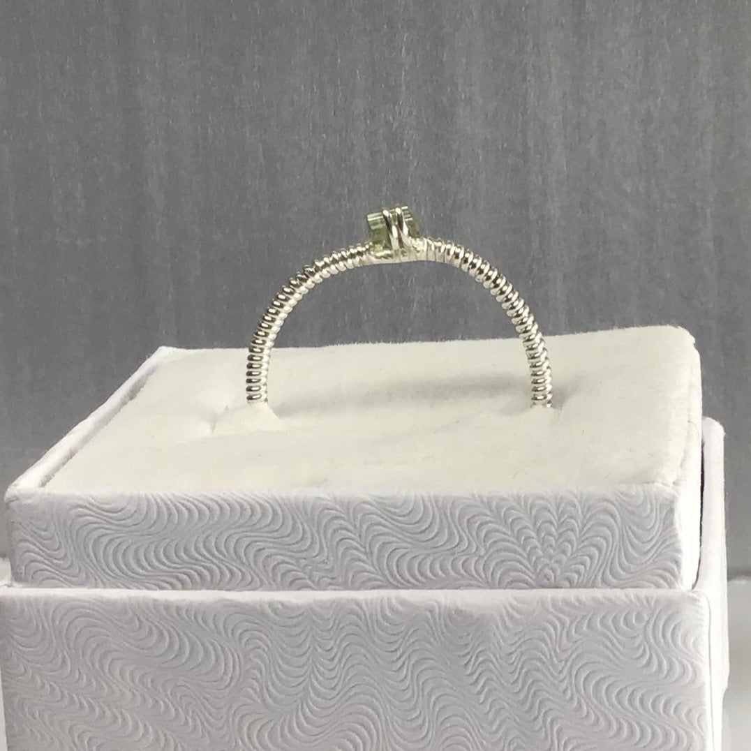 Unique, one of a kind 0.15 carat Green Tourmaline Ring, Sterling Silver Wrap Wire & Mixed Metal Base Wire (Adjustable 1 size fits most). Mined in Maine.
