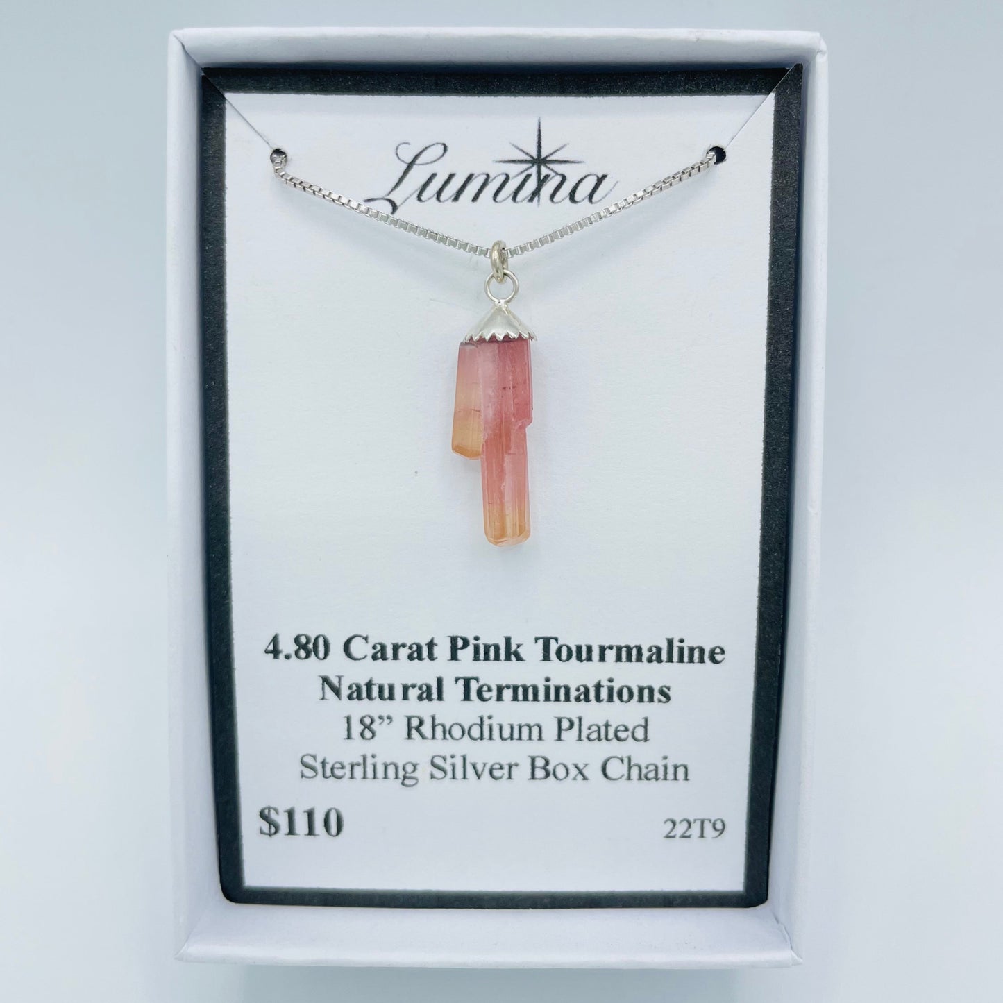 Pink Tourmaline Cluster Naturally Terminated Necklace in packaging