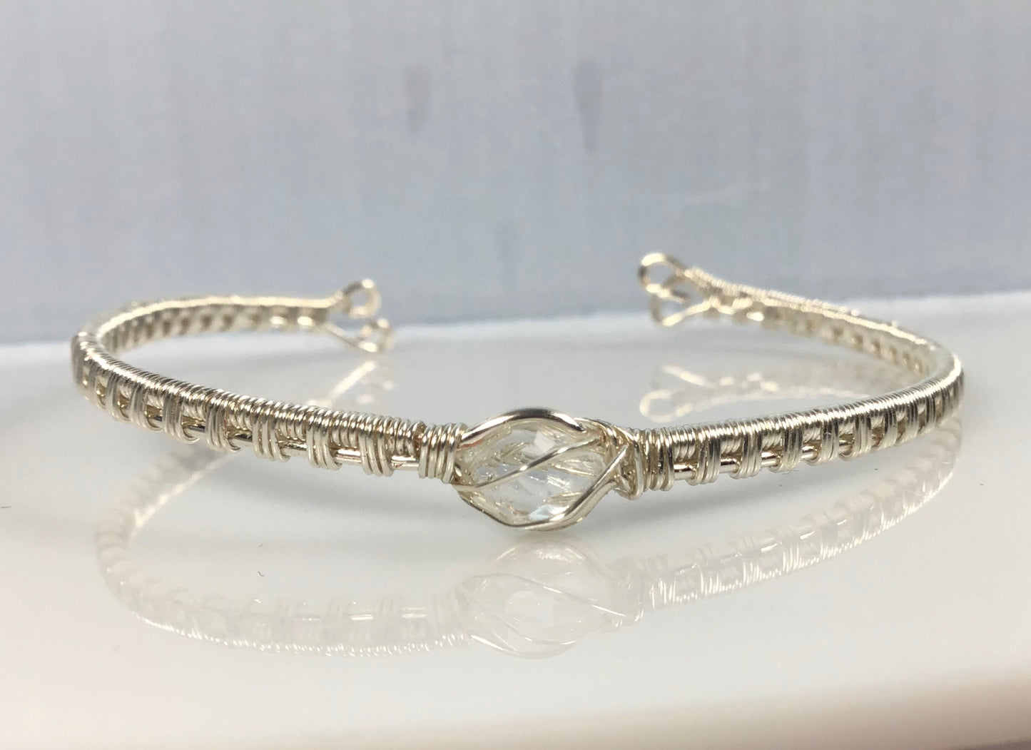 Herkimer Diamond Argentium Silver Wire Wrapped Bracelet