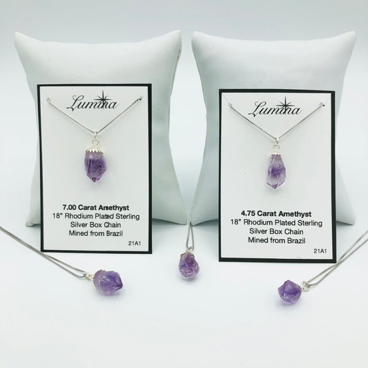 Amethyst on Rhodium Plated Sterling Silver Box Chains (One necklace per order. Props are not included)