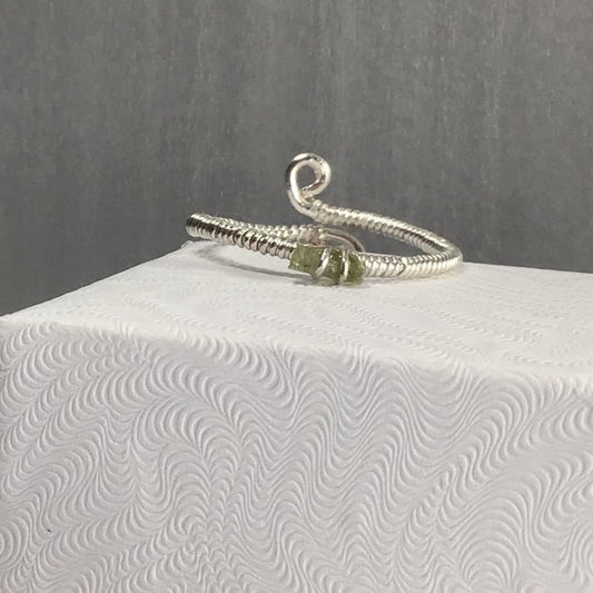 Unique 0.10 carat Green Tourmaline Sterling Silver Wrap & Mixed Metal Base Wire.   (Adjustable- 1 size fits most) Mined in Maine.