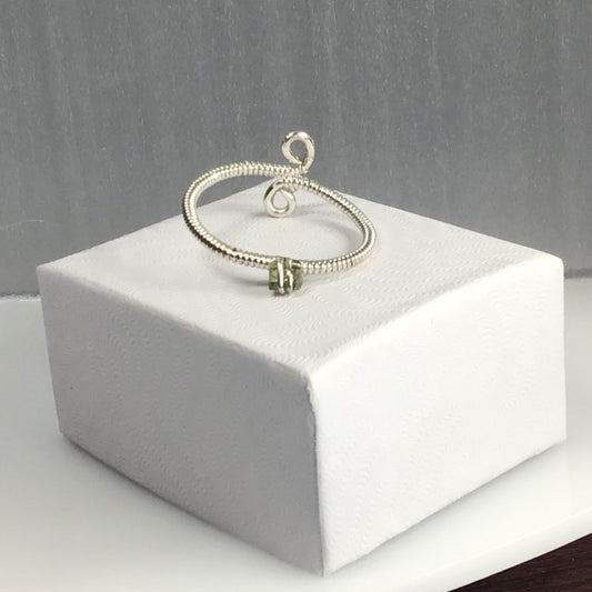 Unique, one of a kind 0.15 carat Green Tourmaline Ring, Sterling Silver Wrap Wire & Mixed Metal Base Wire  (Adjustable 1 size fits most).  Mined in Maine.