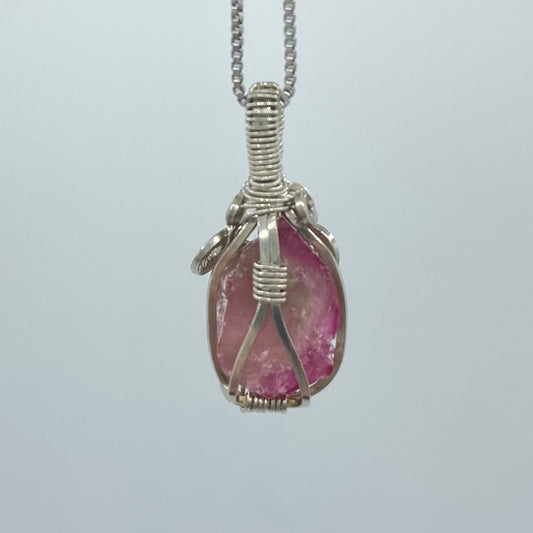 Bi-Color Tourmaline Argentium Silver Wrapped Pendent
