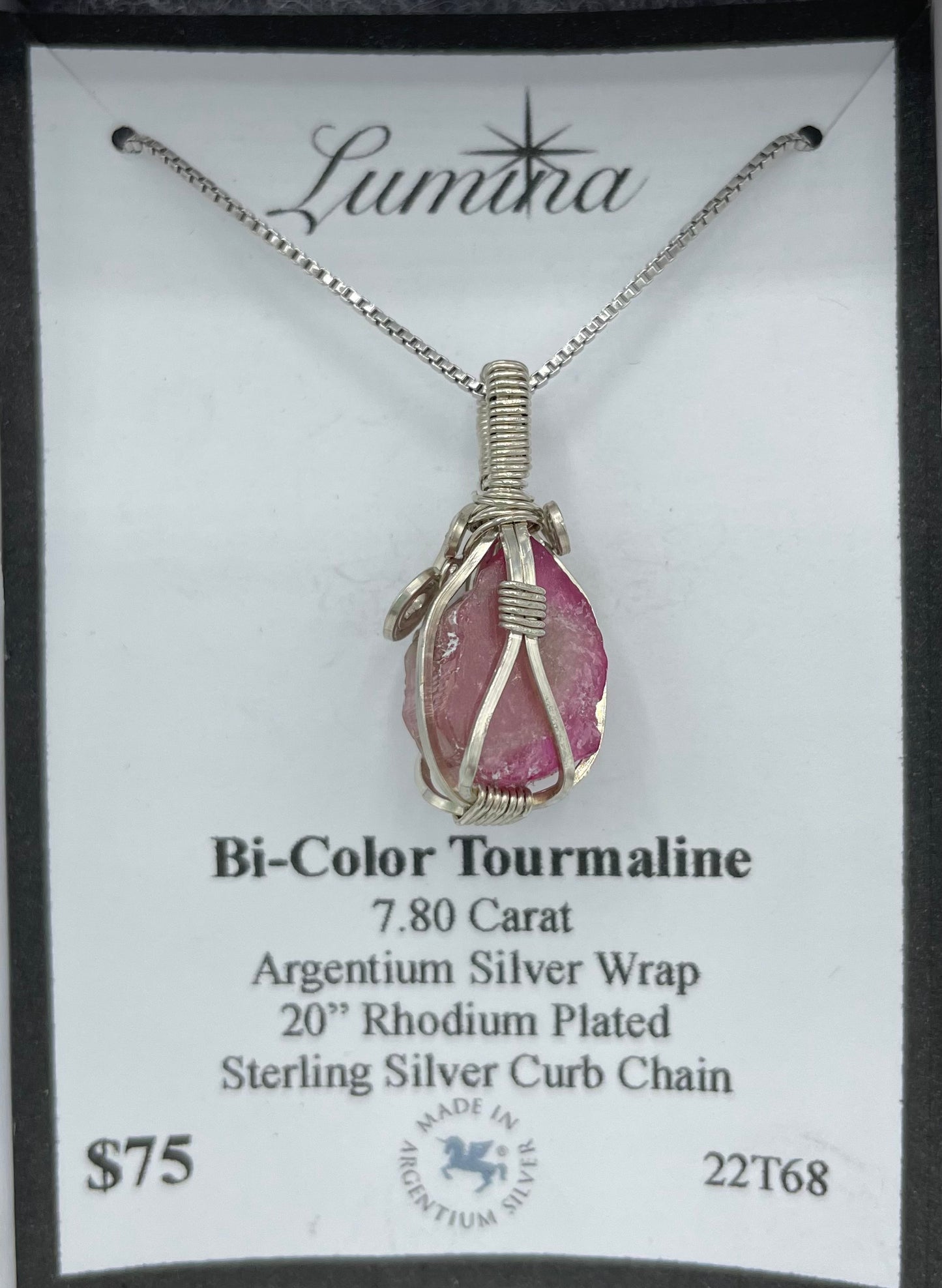 Bi-Color Tourmaline Argentium Wrapped Necklace