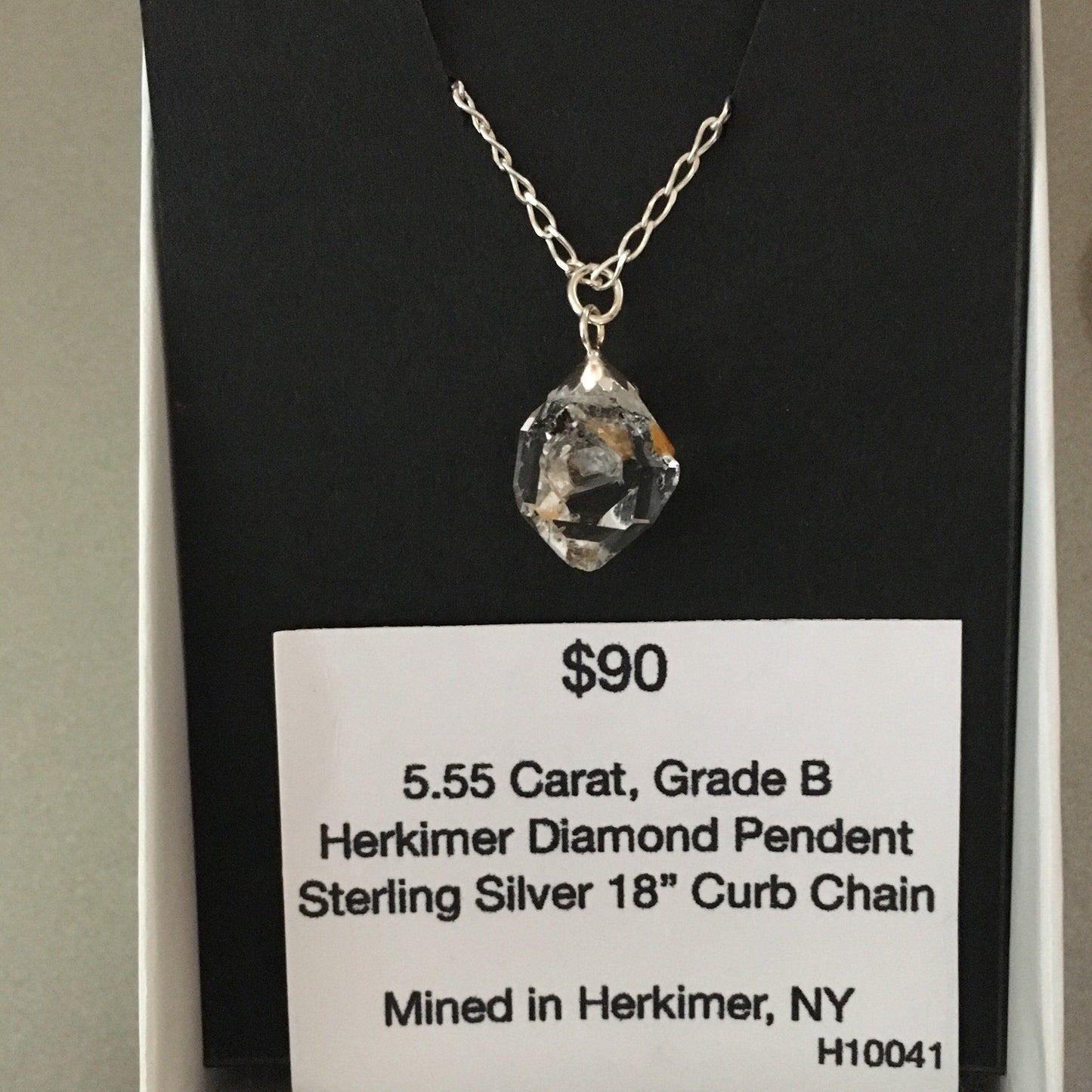 5.55 ct, Grade B Herkimer Diamond Necklace Unique Golden Healer Crystal or Iron Oxide Crystal Sterling Silver 18" Curb Chain Mined in Herkimer New York