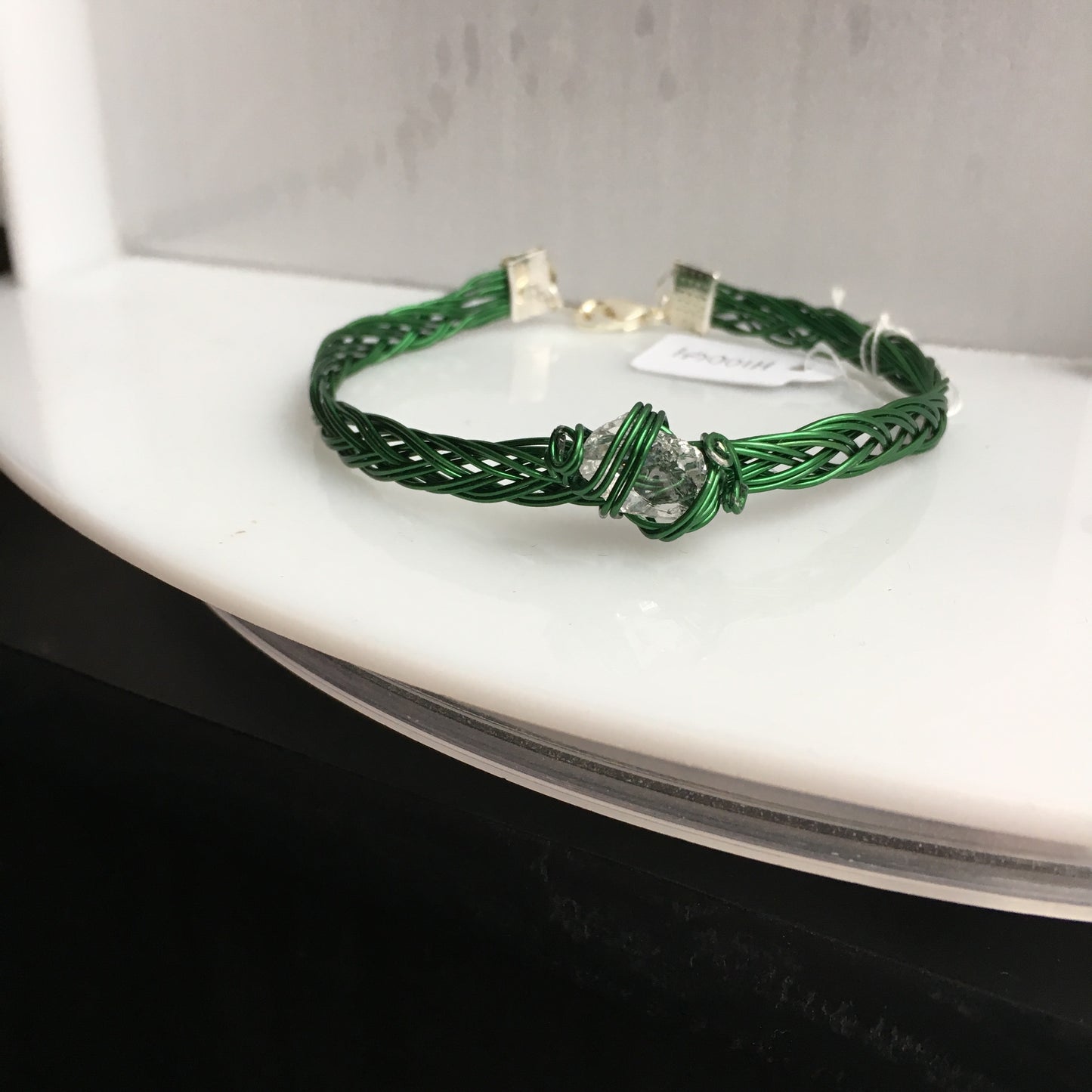 Herkimer Diamond 2.60 carat Green Wire Braided Wrapped Bracelet