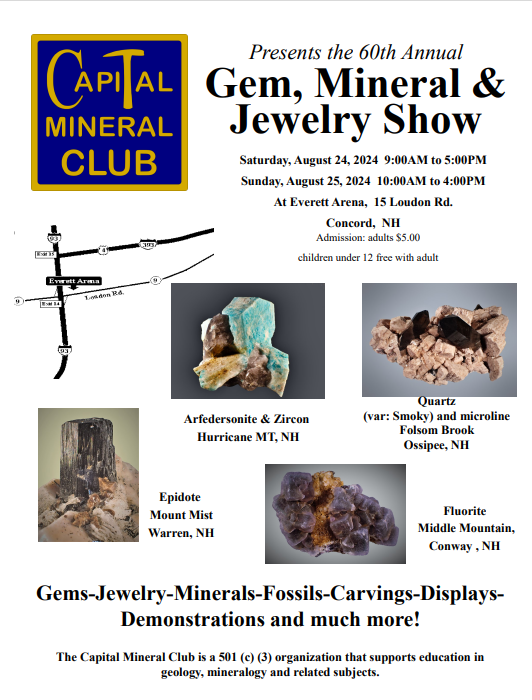 Capital Mineral Club’s Mineral & Fossil Show August 24-25, 2024, Stop by and visit Lumina’s booth