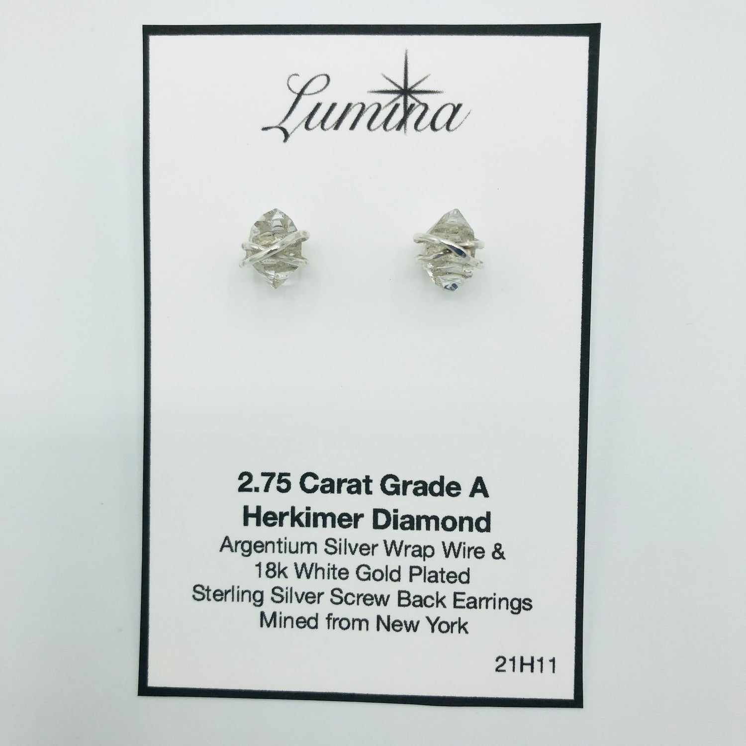 Herkimer Diamond earrings wrapped in argentium silver wire