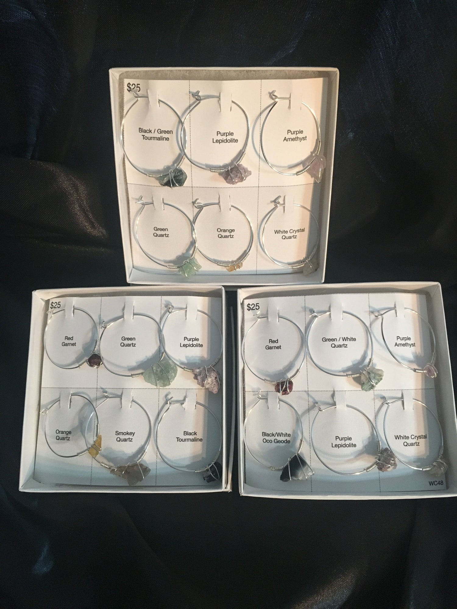 WINE GLASS 🍷CHARMS. Each set of 6 is unique there are no two alike.  A set contains many different combinations of semi precious gem stones and minerals.