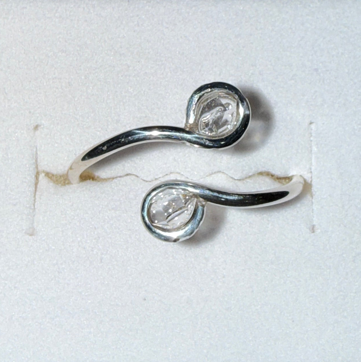 Image of a Herkimer  Diamond adjustable Ring made with Argentium Silver