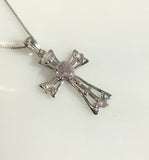 0.75 Total Carat Weight (TCW) Amethysts on Rhodium Plated Sterling Silver Cross & Rhodium Plated Sterling Silver 18” Box Chain