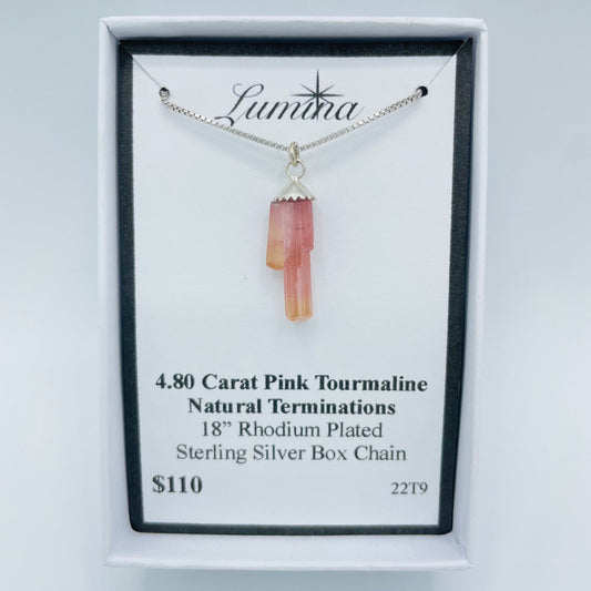 Pink Tourmaline Cluster Naturally Terminated Necklace in packaging