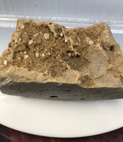 This Unique Business card holder is perfect for the office, home business or for that special someone.   This business card holder contains a micro Herkimer Diamond, Druzy and Calcite Crystals in a Dolomite Matrix.  This piece was mined in Herkimer New York.  Formed over 500 millions years ago this is a one of a kind gift that cannot be duplicated.  Business Card Gap is 1cm