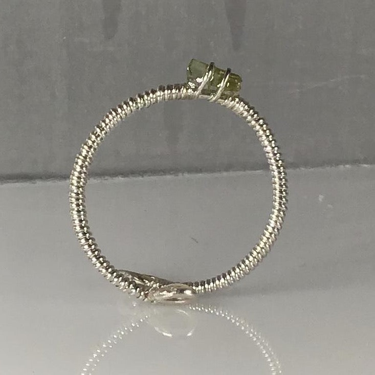 Unique 0.10 carat Green Tourmaline Sterling Silver Wrap & Mixed Metal Base Wire.   (Adjustable- 1 size fits most) Mined in Maine.