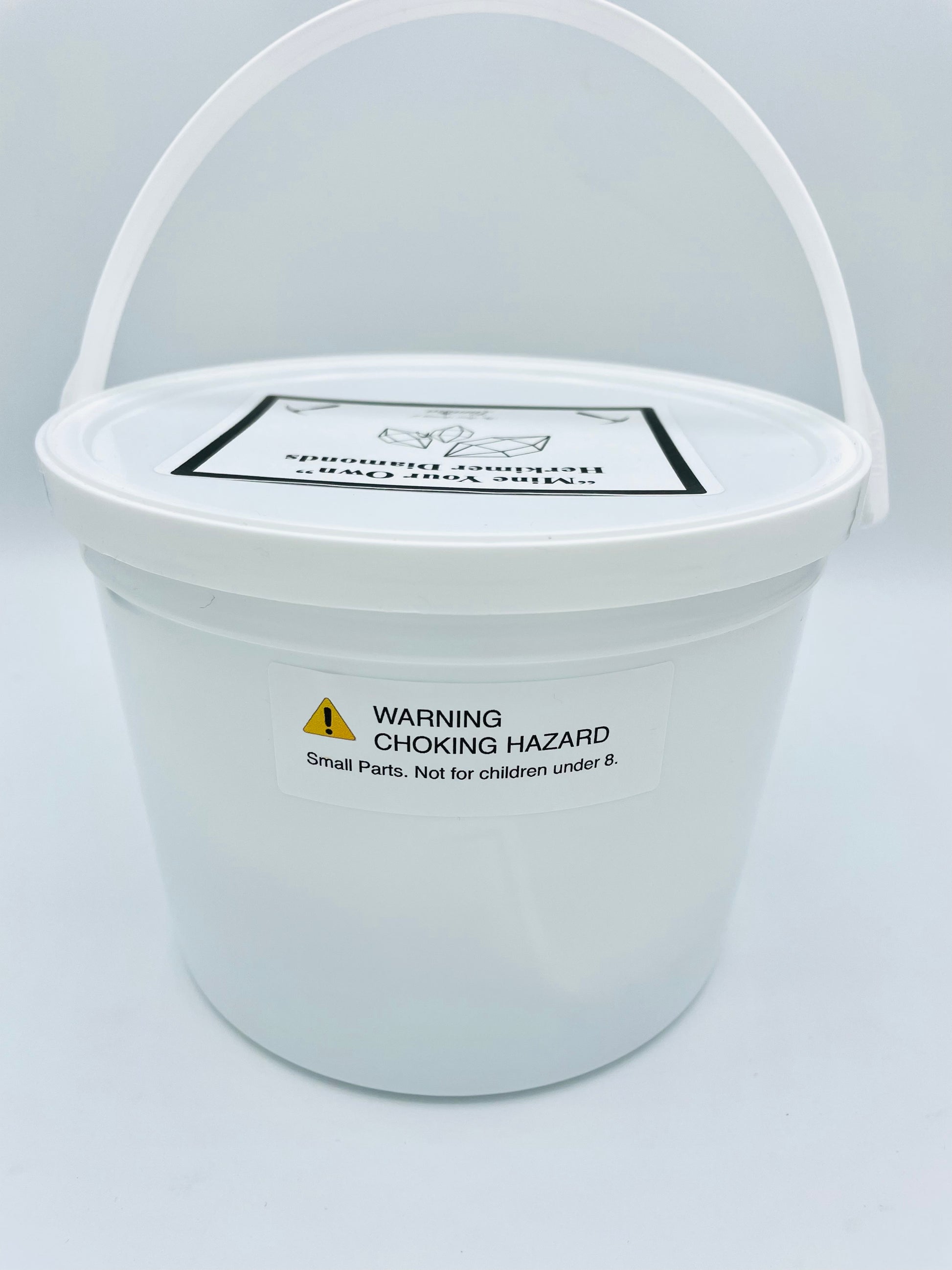 “Mine Your Own” Herkimer Diamond Bucket (View of ‘warning chocking hazard’ label)