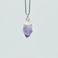 Amethyst on Rhodium Plated Sterling Silver Box Chain (One necklace per order. Props are not included)