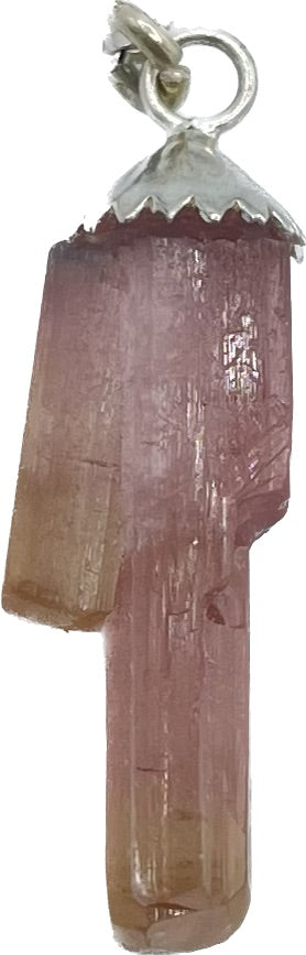 Pink Tourmaline Cluster Naturally Terminated Pendent on Sterling Silver Pendent Cap, close up image