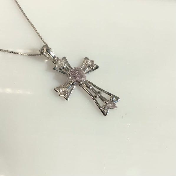 0.75 Total Carat Weight (TCW) Amethysts on Rhodium Plated Sterling Silver Cross & Rhodium Plated Sterling Silver 18” Box Chain