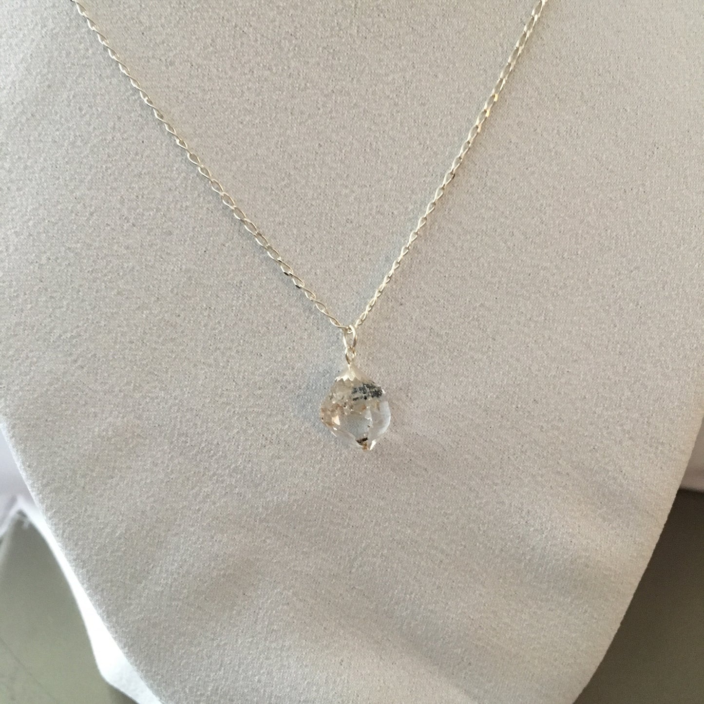5.55 ct, Grade B Herkimer Diamond Necklace  Unique Golden Healer Crystal or Iron Oxide Crystal  Sterling Silver 18" Curb Chain  Mined in Herkimer New York