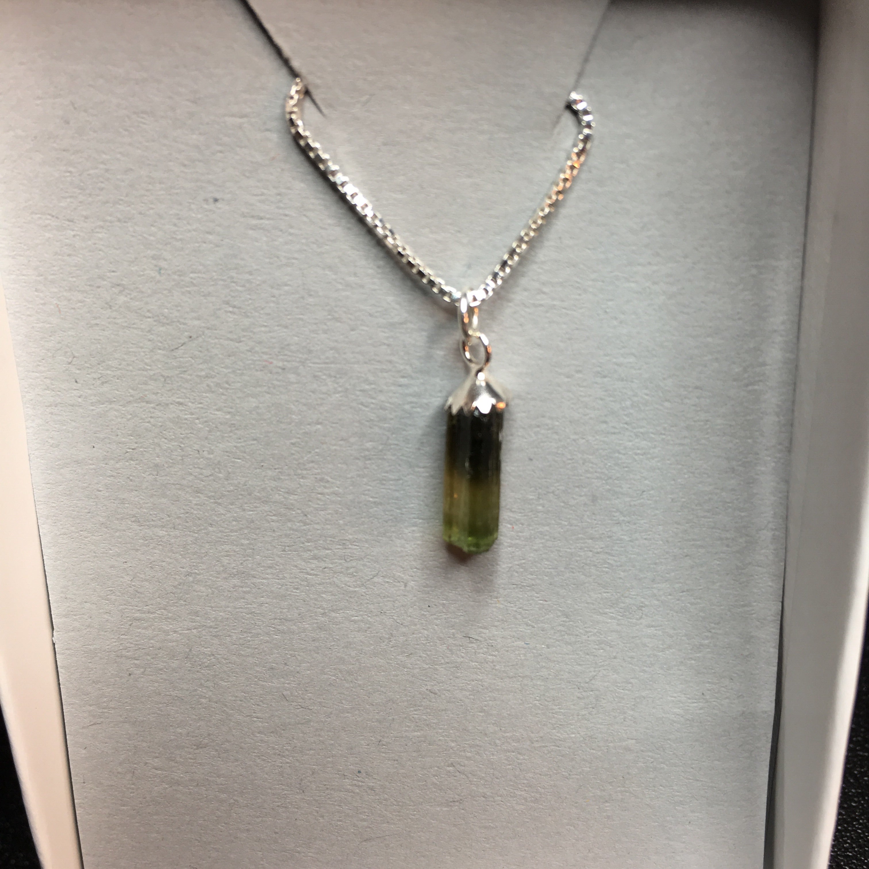 Ammolite, Green Tourmaline, Garnet Pendant 1 3/4