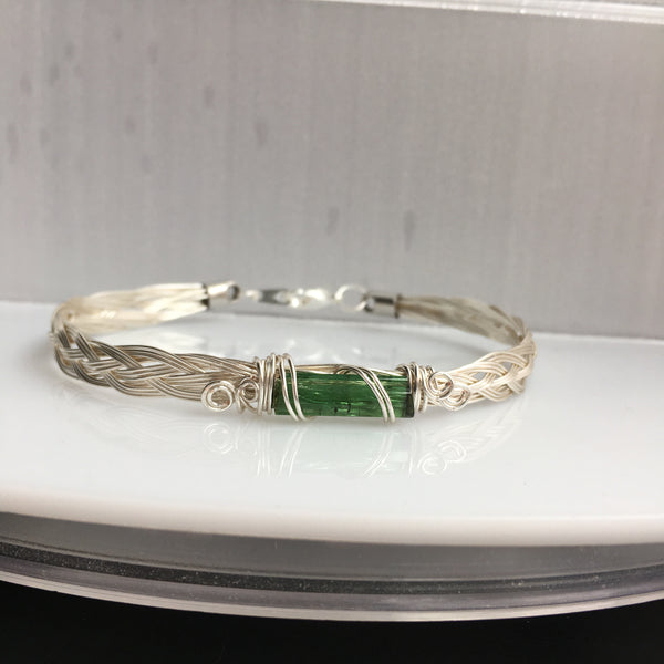 Green Tourmaline 2.65 carat Wire Wrapped Braided Bracelet 